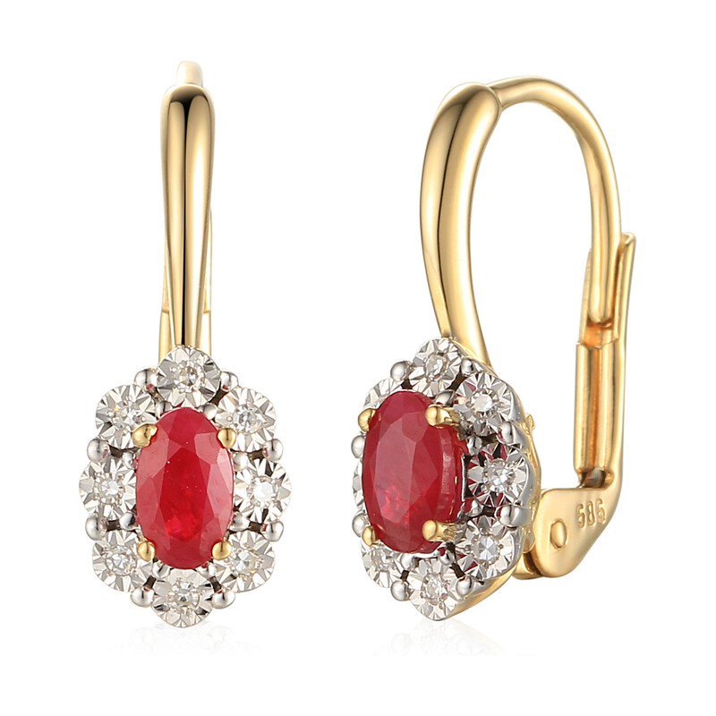 Kolczyki rubin 0,53ct bryl 0,05ct/bigiel  AW 53509 YW-RU owal Markiza Magi próba 585