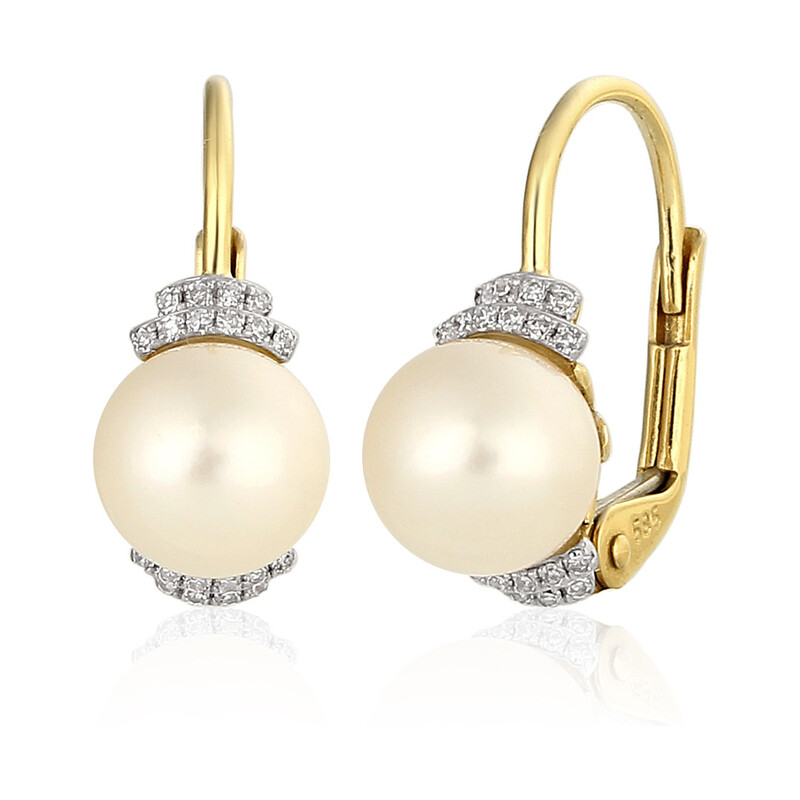 Kolczyki złote z diamentami i perłą/bigiel AW 36880 Y perła Laurel próba 585