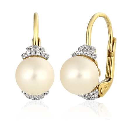 Kolczyki złote z diamentami i perłą/bigiel AW 36880 Y perła Laurel próba 585