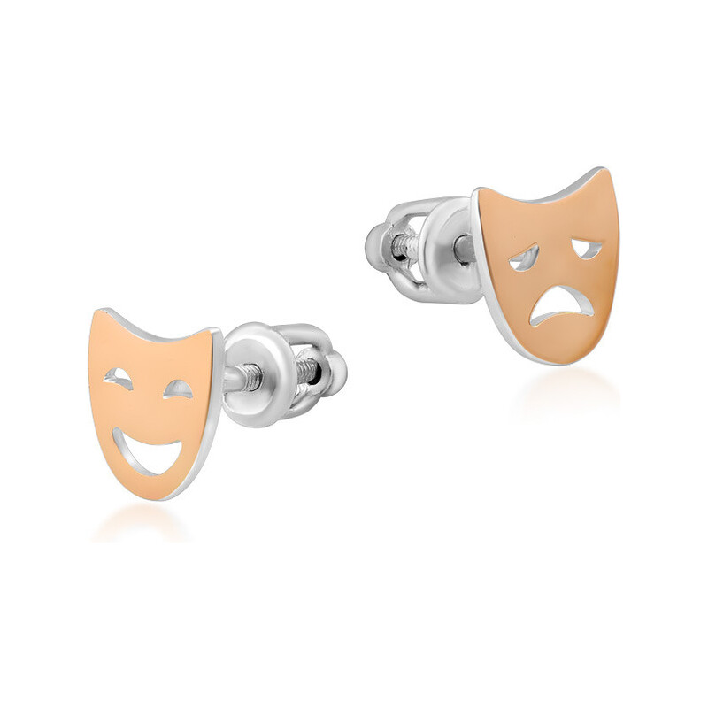 Kolczyki srebrne z złotą blaszką w kształcie maski teatralnej DC 671_AU375 blaszka rose