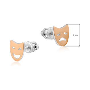 Kolczyki srebrne ze złotą blaszką w kształcie maski teatralnej DC 671_AU375 blaszka rose