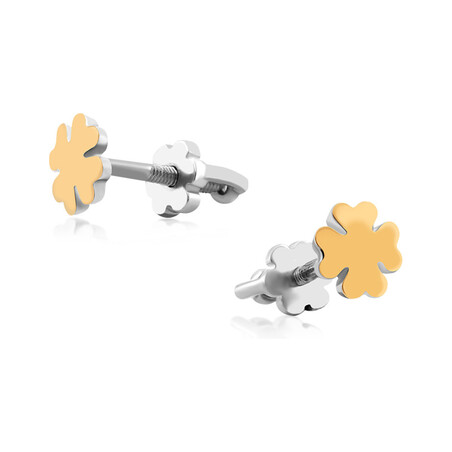 Kolczyki srebrne z złotą blaszką w kształcie koniczynki DC 365_AU375 blaszka rose