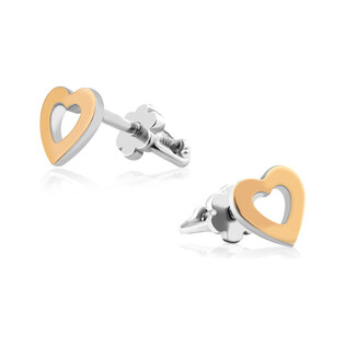 Kolczyki srebrne ze złotą blaszką w kształcie serca DC 307-1_AU375 blaszka rose