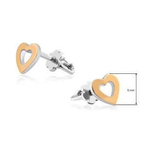 Kolczyki srebrne ze złotą blaszką w kształcie serca DC 307-1_AU375 blaszka rose