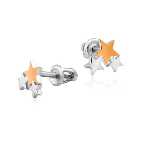 Kolczyki srebrne ze złotą blaszką w kształcie stopniowanych gwiazdek DC 574_AU375 blaszka rose