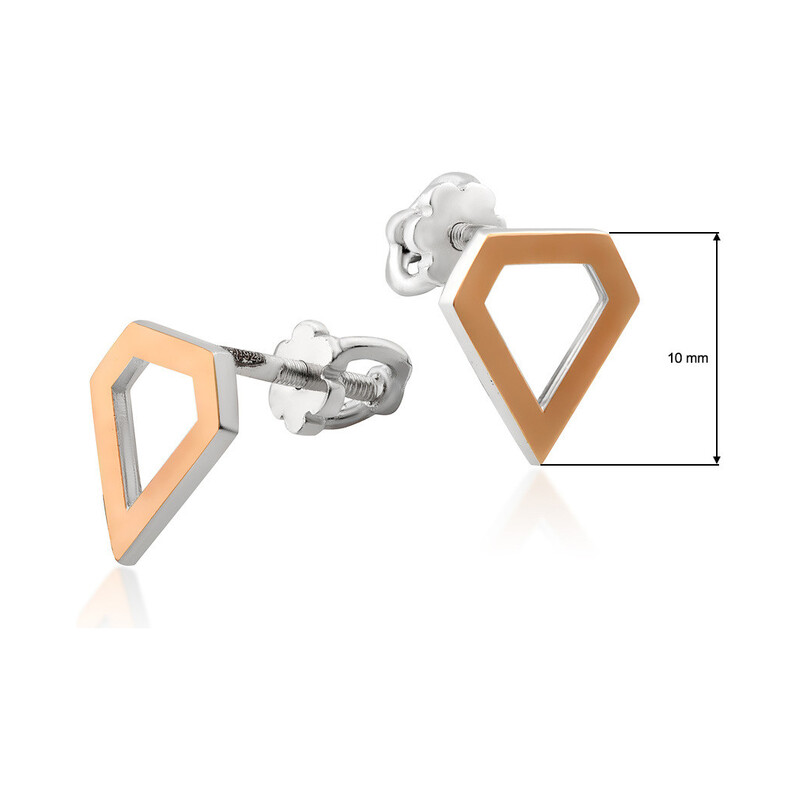 Kolczyki srebrne ze złotą blaszką w kształcie diamentu DC 549_AU375 blaszka rose