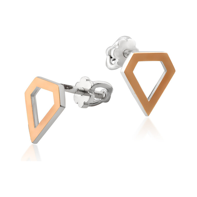 Kolczyki srebrne ze złotą blaszką w kształcie diamentu DC 549_AU375 blaszka rose