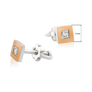 Kolczyki srebrne ze różową blaszką w kształcie kwadratu z cyrkonią DC 545_AU375 blaszka rose