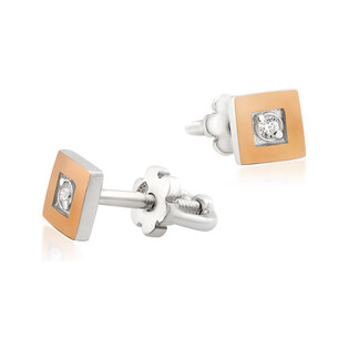 Kolczyki srebrne ze różową blaszką w kształcie kwadratu z cyrkonią DC 545_AU375 blaszka rose