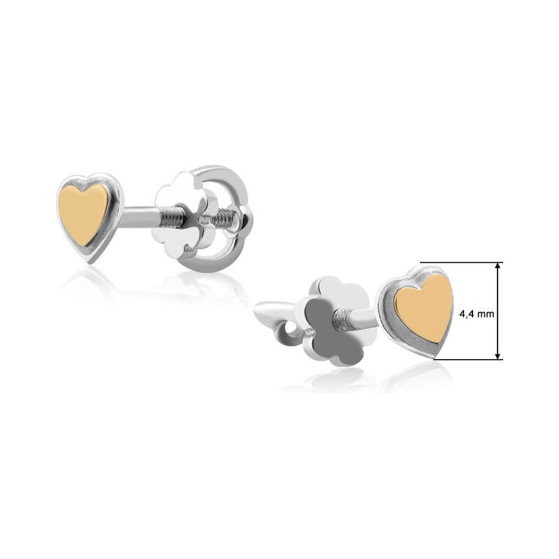 Kolczyki srebrne ze złotą blaszką w kształcie nakładanych serc DC 308_AU375 blaszka rose