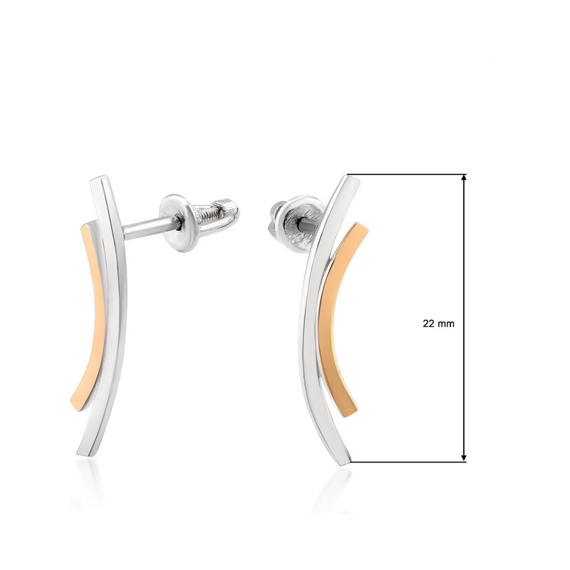 Kolczyki srebrne ze złotą blaszką w kształcie dwóch łuków DC 619-1_AU375 blaszka rose