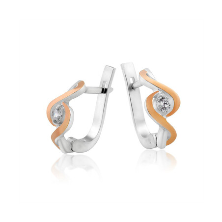 Kolczyki srebrne ze złotą blaszką w kształcie ślimaka i cyrkonią DC 417_AU375