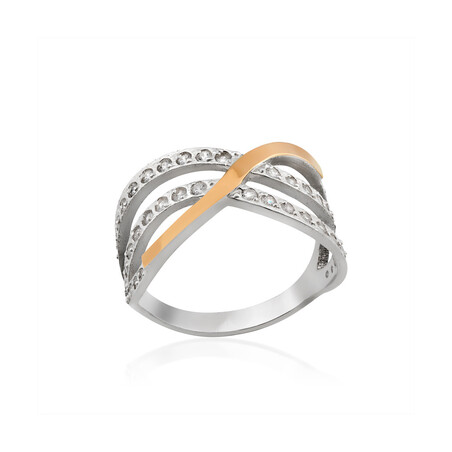 Pierścionek srebrny ze złotą blaszką w kształcie fali zdobionej cyrkoniami DC 017_AU375