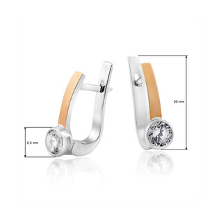 Kolczyki srebrne ze złotą blaszką i cyrkonią w gładkiej oprawie DC 419_AU375