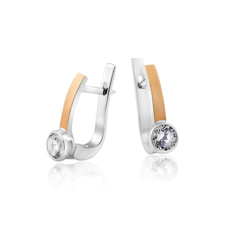 Kolczyki srebrne ze złotą blaszką i cyrkonią w gładkiej oprawie DC 419