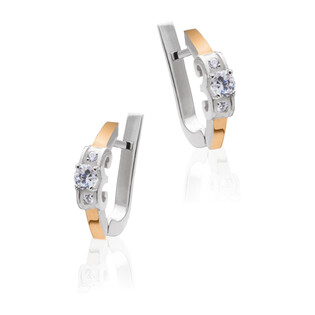 Kolczyki srebne z ażurowym zdobieniem pod cyrkonią i złotą blaszką DC 159_AU375 blaszka rose