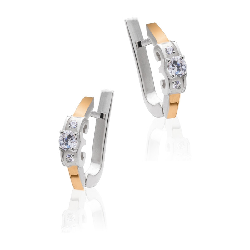 Kolczyki srebne z ażurowym zdobieniem pod cyrkonią i złotą blaszką DC 159_AU375 blaszka rose