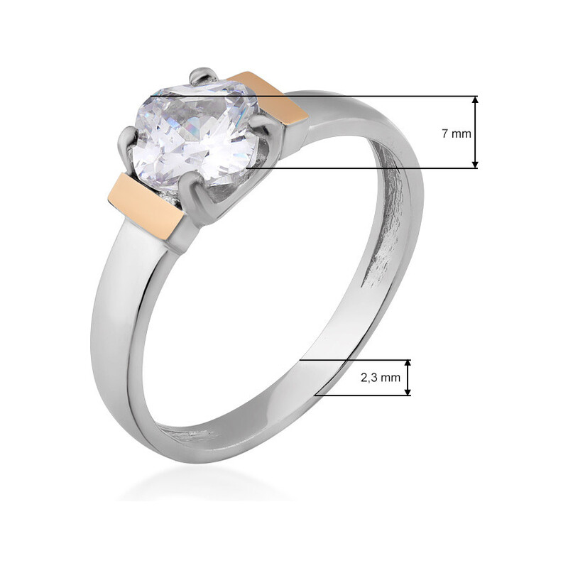 Pierścionek srebrny z kwadratową cyrkonią i złotą blaszką DC 659_AU375 blaszka rose