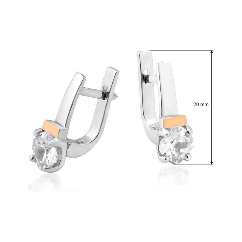 Kolczyki srebrne z kwadratową cyrkonią i złotą blaszką DC 659_AU375 blaszka rose