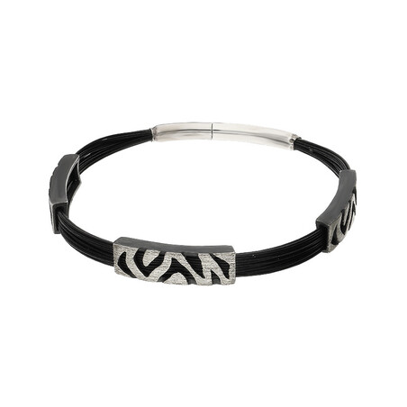 Bransoleta srebrna z zebrą i czarnymi linkami nylonowymi nr AG ARTIS A.Głodowski 271 próba 925