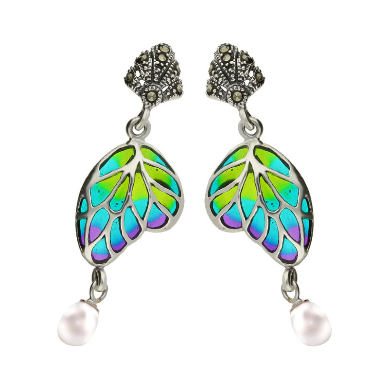 Kolczyki skrzydło motyla z perłą SR 251 próba 925