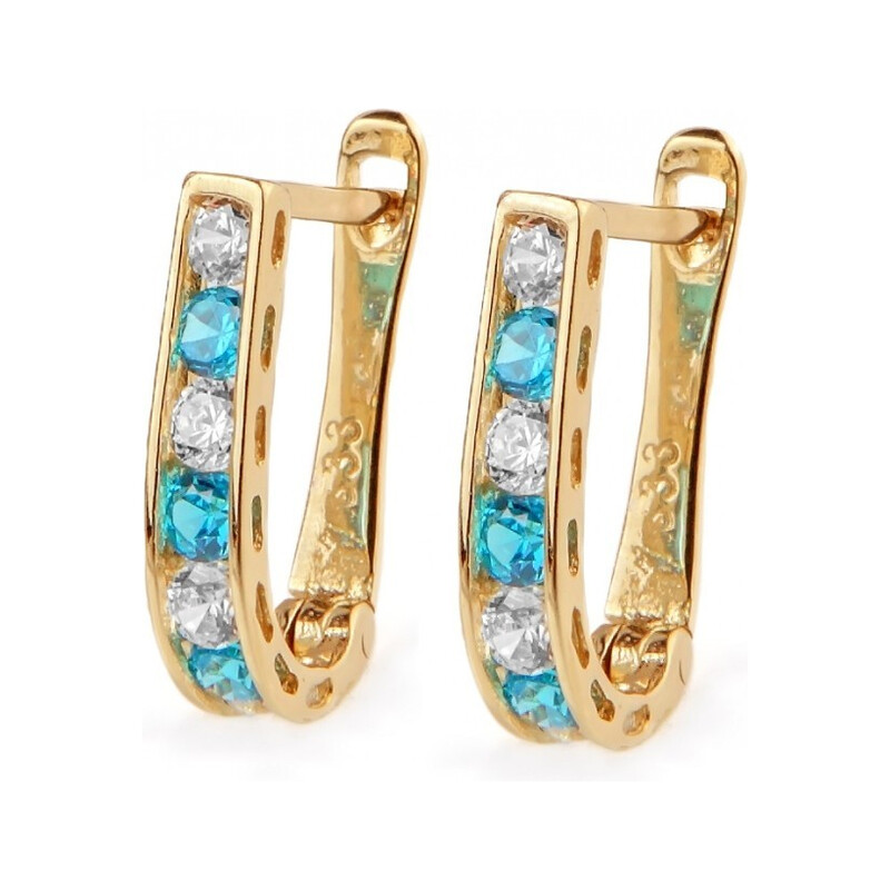 Złote kolczyki przecinki błękitne cyrkonie MZ T5-A43 próba 375 Sezam - 1