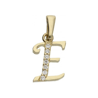 Literka złota E z cyrkoniami nr ZQ ZQE cyrkonie, próba 585