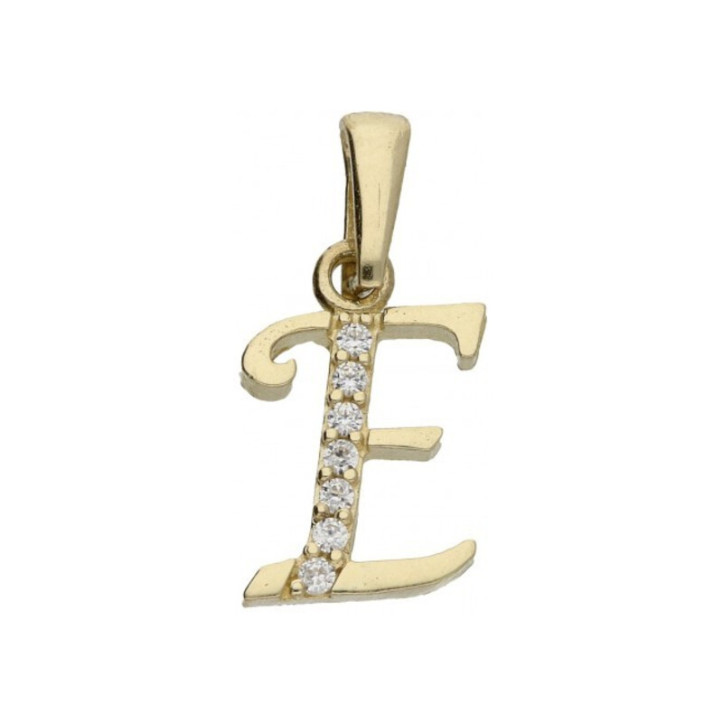 Literka złota E z cyrkoniami nr ZQ ZQE cyrkonie, próba 585 Sezam - 1