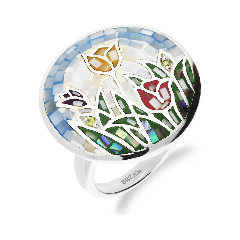 Pierścionek kółko m.p mix color tulipany NJ 7829BLU próba 925