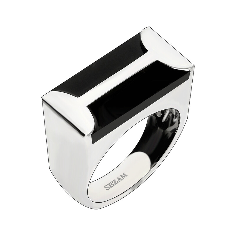 Pierścionek srebrny prostokąt onyks NJ04 3620161 próba 925