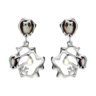 Kolczyki siatka z masą perłową i perłą NJ 8028-1 próba 925