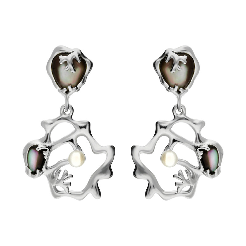 Kolczyki siatka z masą perłową i perłą NJ 8028-1 próba 925