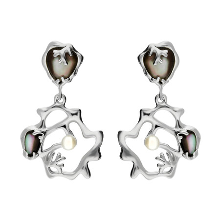 Kolczyki siatka z masą perłową i perłą NJ 8028-1 próba 925