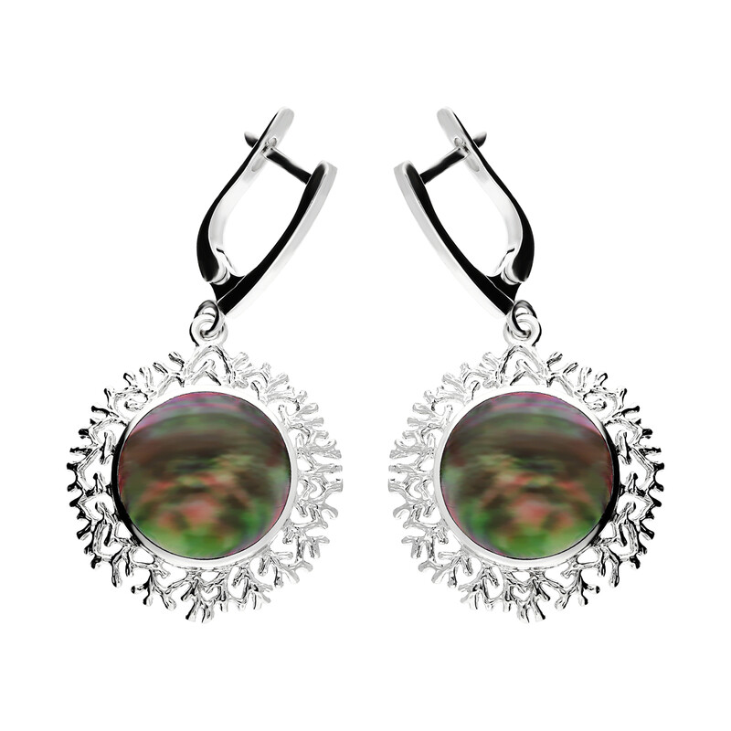 Kolczyki słońce  z zieloną masą perłową NJ 7244 próba 925