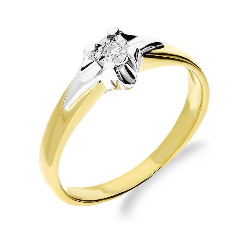 Złoty pierścionek zaręczynowy dwukolorowy z diamentem UNICO Magic DI tz171 próba 585 Sezam - 1