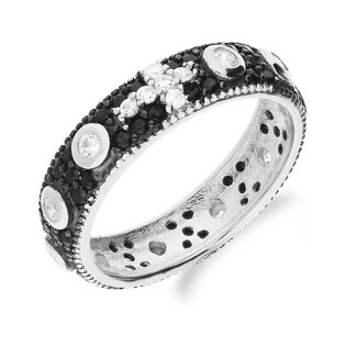 Pierścionek obrączkowy różaniec na palec MB AS0338 cz+b rod próba 925