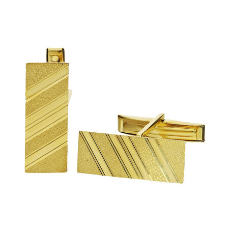 Złote spinki do mankietów prostokąty w paski