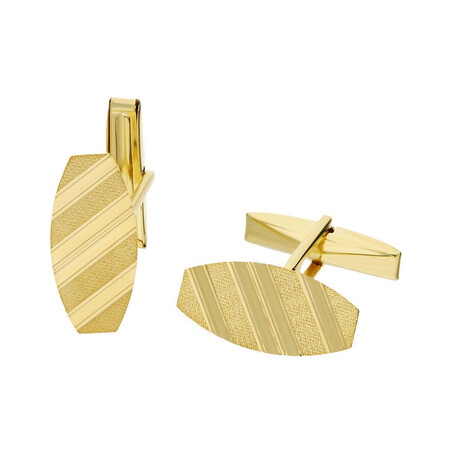 Złote spinki mankietówki beczułki w paski satynowe  CB G-062 próba 585 Sezam - 1