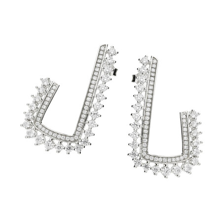 Kolczyki srebrne w kształcie litery L zdobione cyrkoniami  JA686 próba 925