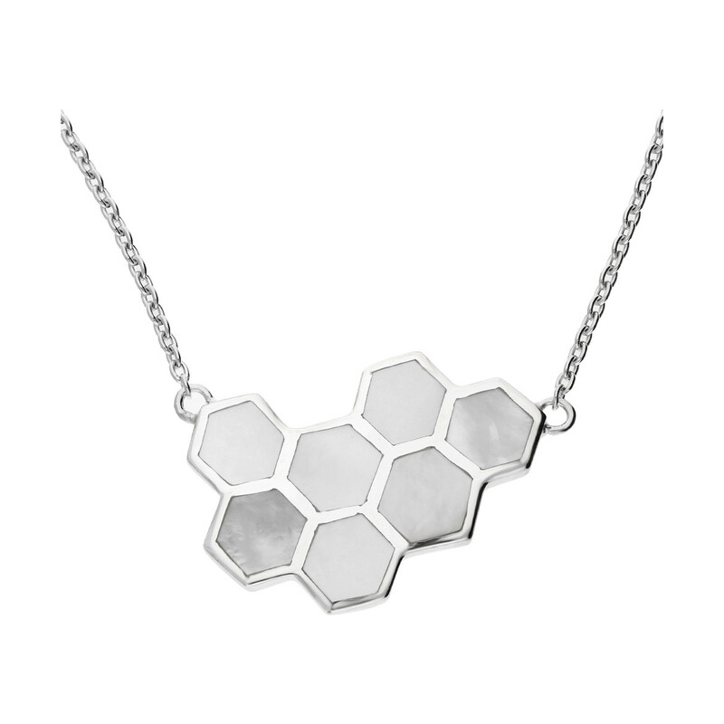 Naszyjnik plaster miodu z białą masą perłową NJ 7402 próba 925