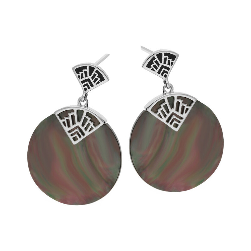 Kolczyki kółko z zieloną masą perłową i trójkątem z emalii NJ19 2610053.1 próba 925