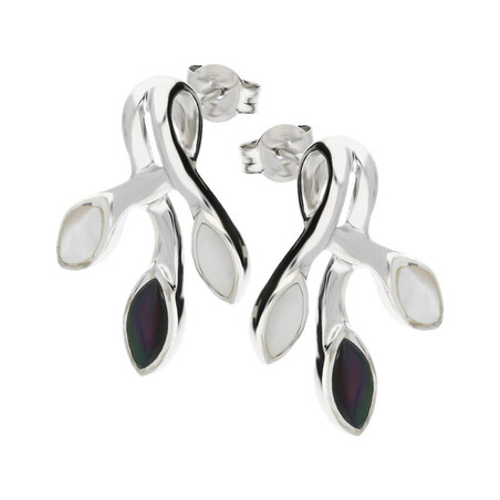 Kolczyki gałązka z zieloną i białą masą perłową  NJ 3980 próba 925