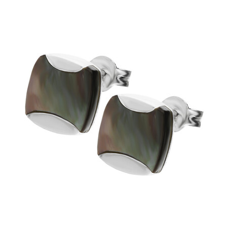 Kolczyki kwadrat obły z zieloną masą perłową  NJ 7438 próba 925