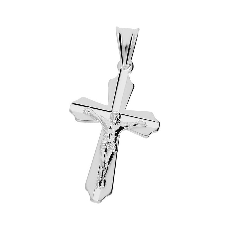  Krzyżyk srebrny wizerunek Jezusa faza przez środek ramiona w falbankę MV KD091 próba 925    
