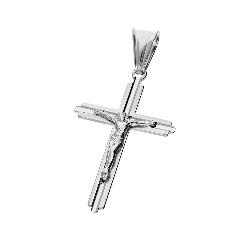 Krzyżyk srebrny wizerunek Jezusa środek faza ramiona kwadratowe MV KD089 próba 925      