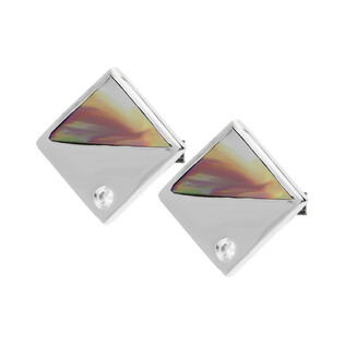 Kolczyki kwadrat z zieloną masą perłową i cyrkonią NJ 7845 próba 925