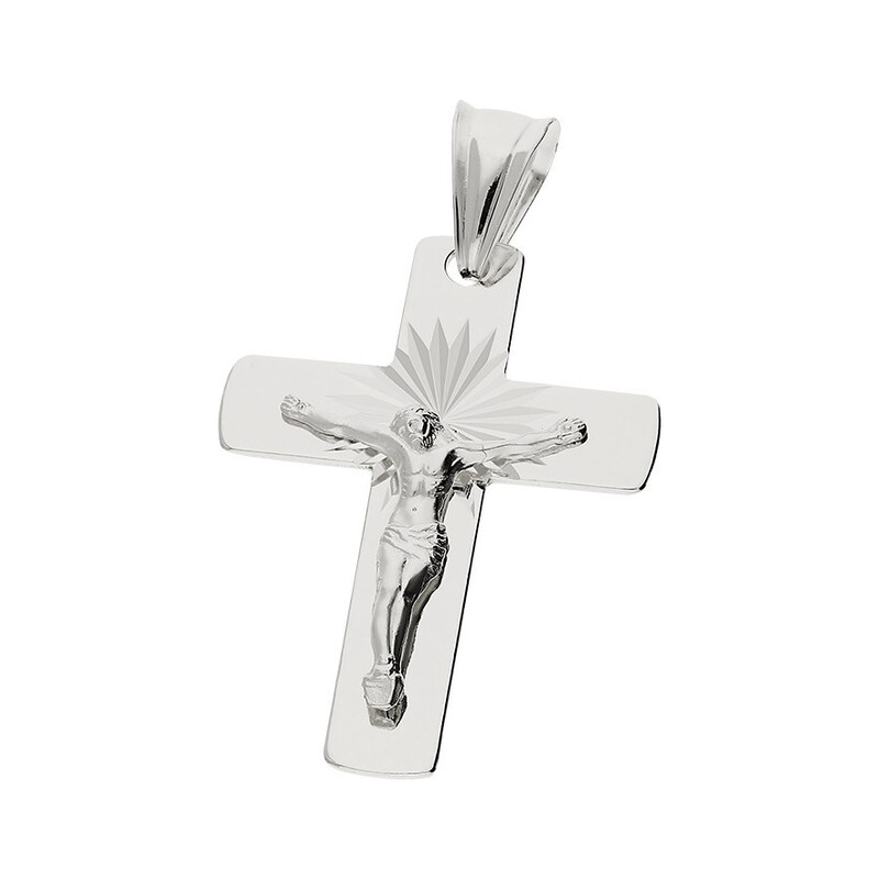 Krzyżyk srebrny wizerunek Jezusa z promieniami MV GKD070 próba 925     