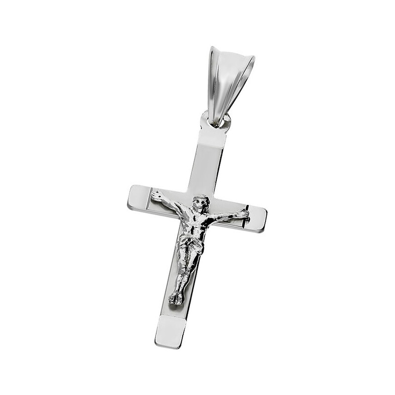 Krzyżyk srebrny wizerunek Jezusa blask + satyna ramiona kwadratowe MV KD143 próba 925   
