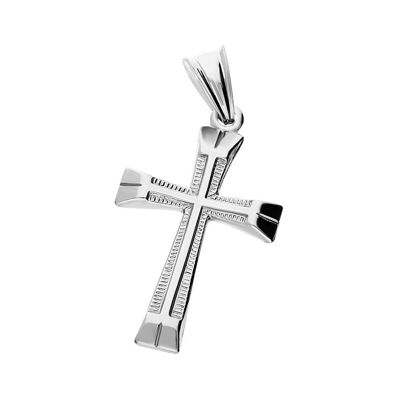 Krzyżyk srebrny gładki blask + faza ramiona rozszerzone MV K024 próba 925  