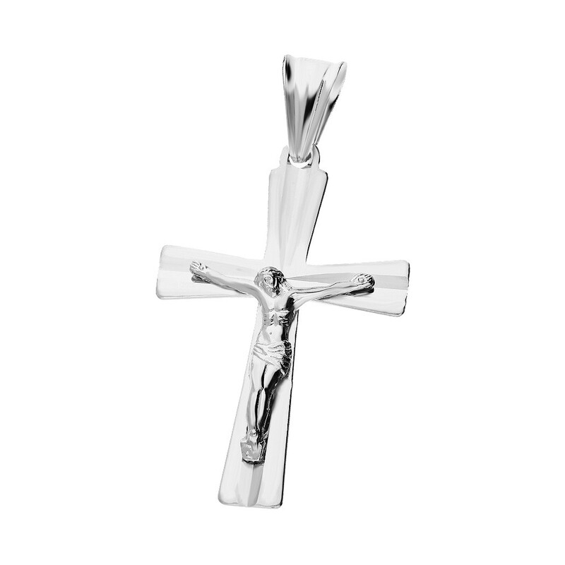 Krzyżyk srebrny wizerunek ramiona rozszerzone żłobie MV KD017 rod próba 925 